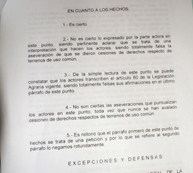 Asegura Ejido de San Juan de Abajo ante el TUA que es Falso que Hayan Emitido Cesiones de Derechos a Compradores de Tierra