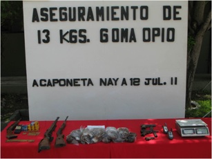 Aseguran Vehículo con Droga y Armas en el Nayar