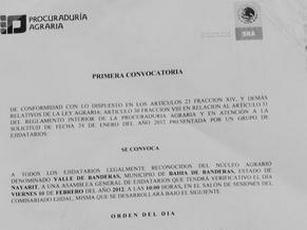 Convoca la Procuraduría Agraria a Asamblea General a Ejidatarios de Valle de Banderas
