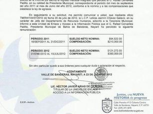 Unidad de Transparencia Revela Sueldo del Alcalde