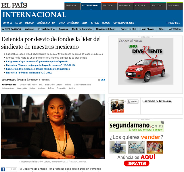 Dan espacio medios en el mundo a noticia sobre detención de Elba Esther Gordillo