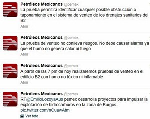 Hace Pemex pruebas con humo no tóxico en el Edificio B2