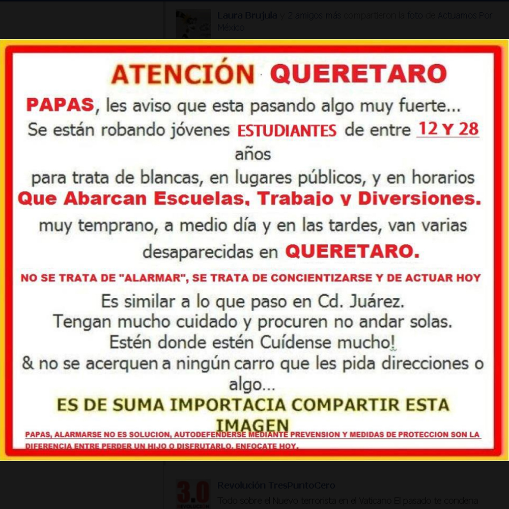 Redes circula una alarma de robo de mujeres estudiantes en Querétaro