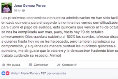 Ante los malos manejos de recursos, José Gómez retrasa el pago de quincenas